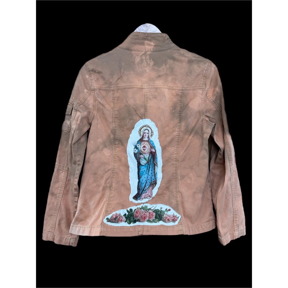 Cotton Utility Jacket Size M – Sacred Heart Madonna Patch + Roses One of a Kind